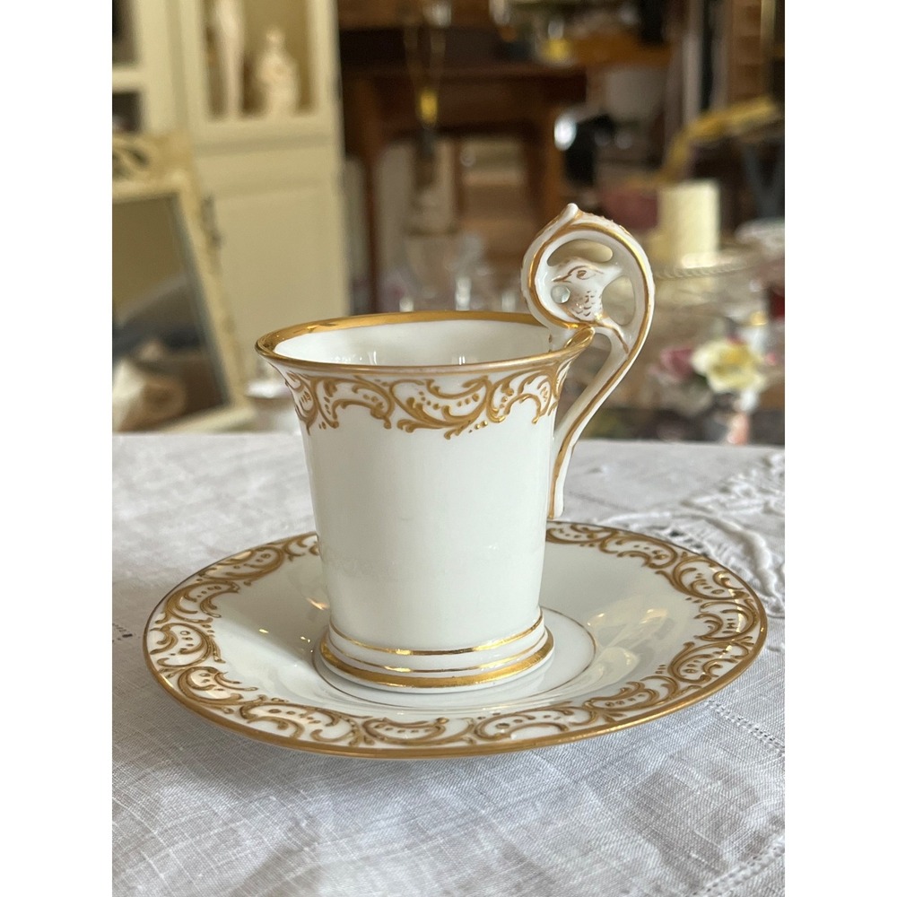 Richard Klemm Dresden Porcelain Gold Demitasse and Saucer ‎ Late 1860s